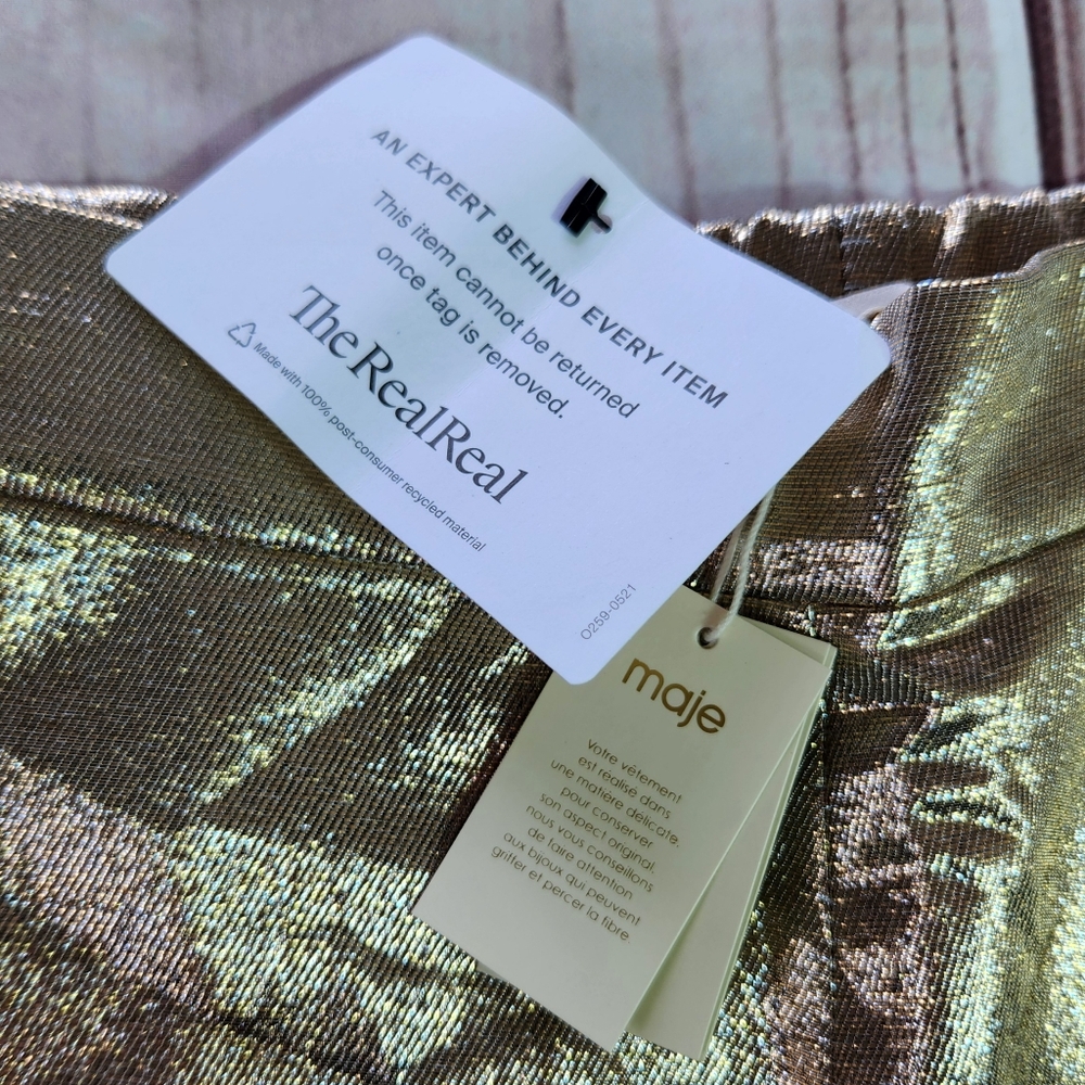 **SOLD** NWT Maje High Waist Gold Metallic Silk Blend Shorts | Women's Size 2-4 - Picture 7 of 14